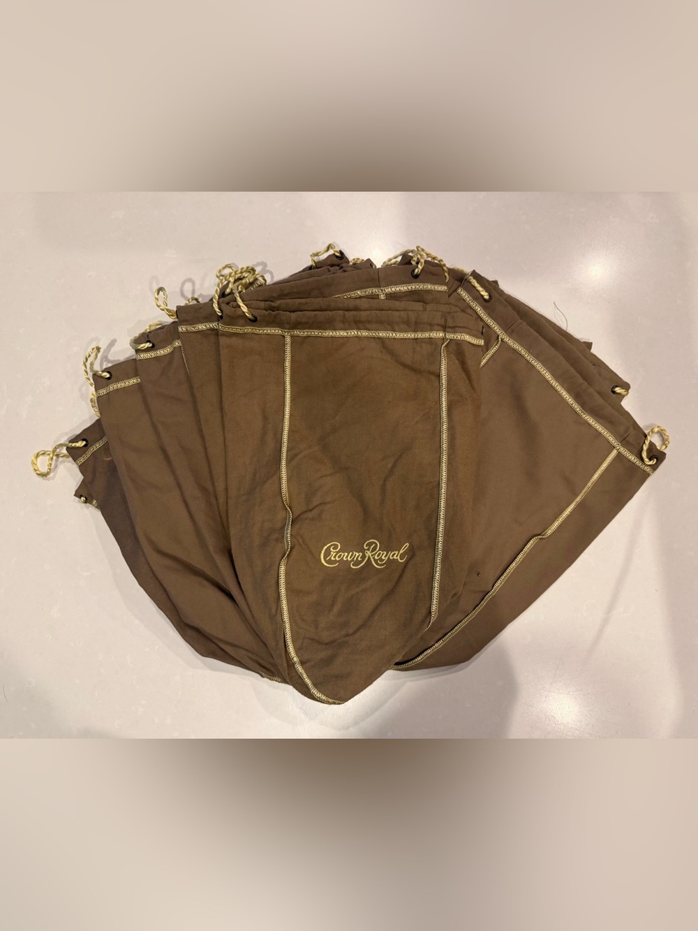 13 Larger size Crown Royal Light Brown Drawstring Bags